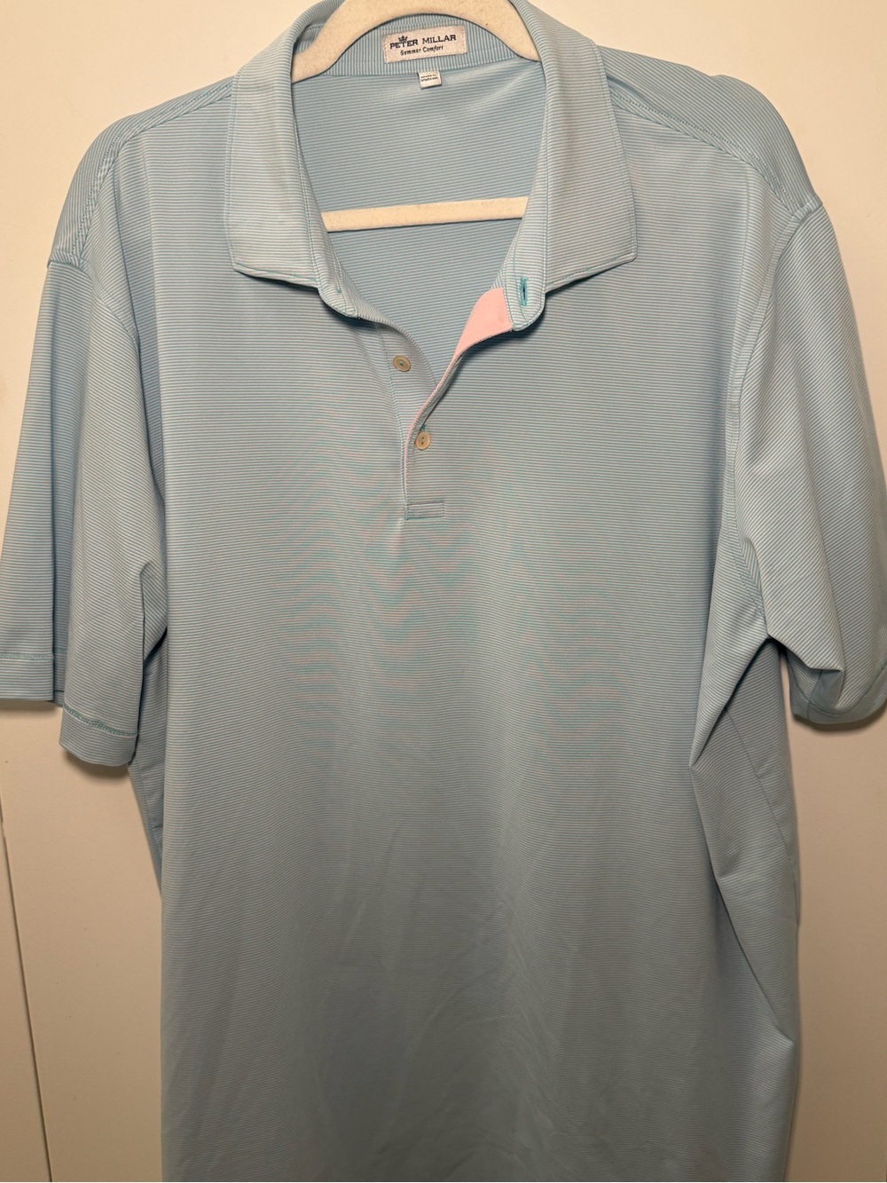Peter Millar Pale Blue Short-Sleeve Polo with Pink Trim